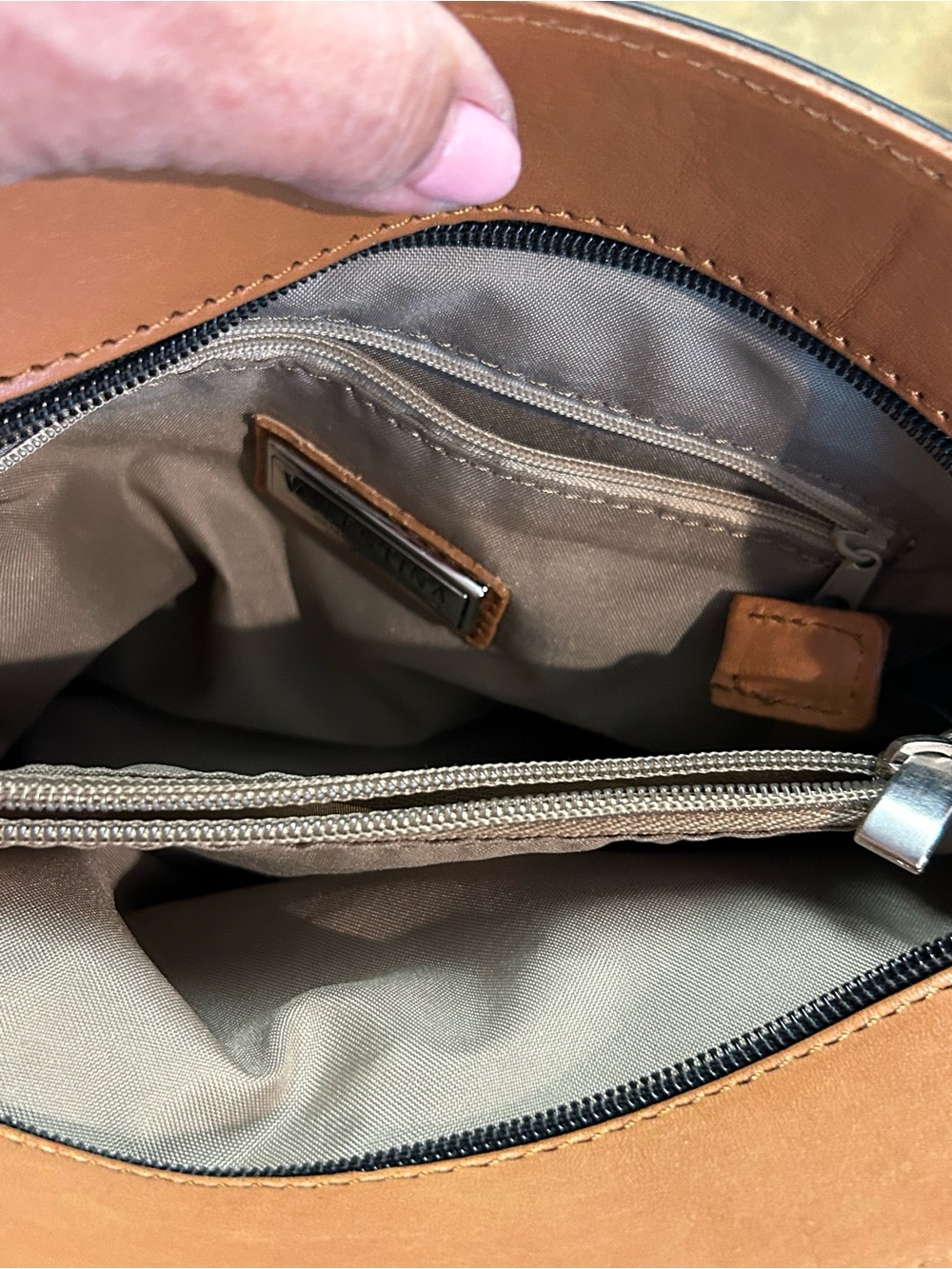Valentina Leather Bucket Crossbody Bag in Black and Tan - Picture 14 of 16